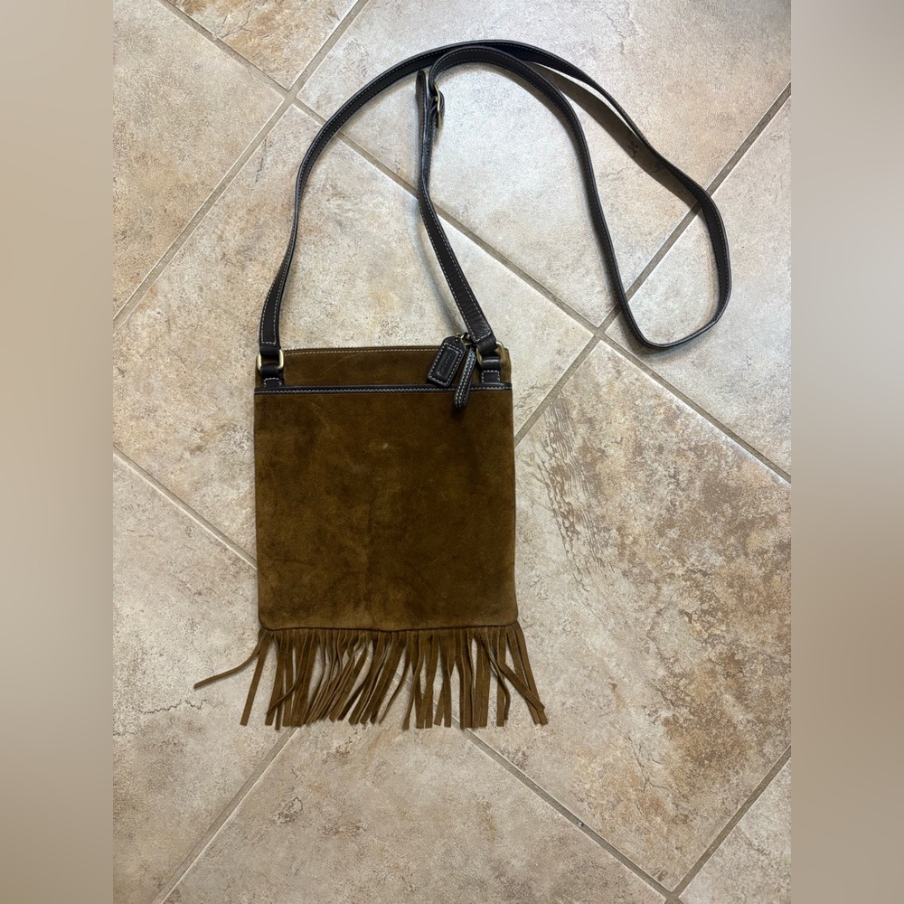 Coach Tan Suede Crossbody Bag with Fringe